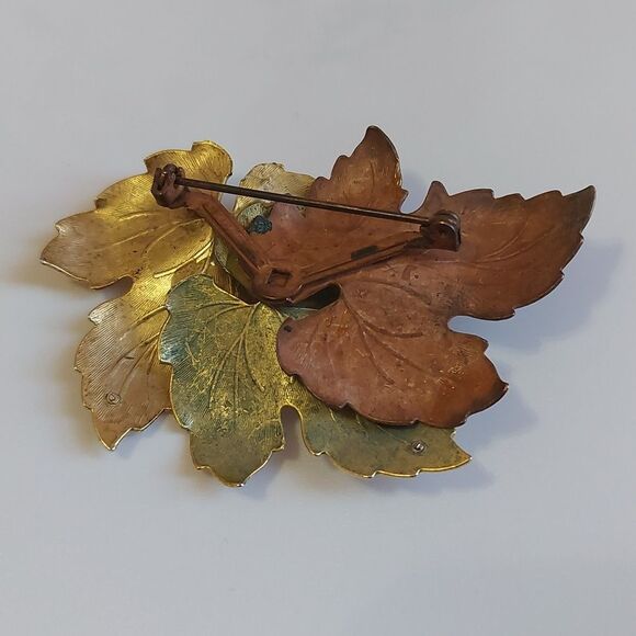 Vintage Triple Layered Articulated Leaves Brooch Pin Gold / Copper Tones - Picture 4 of 6